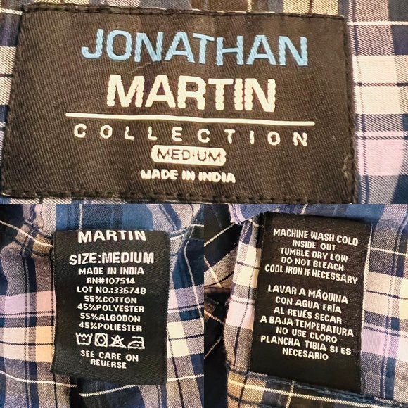 Jonathan Martin Collection Long Sleeve Mens Button Up Light Plaid Shirt Blue Med - Picture 7 of 8